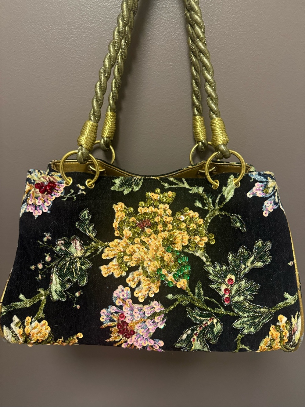 Embellished Black Floral Sequin Shoulder Bag - Picture 4 of 14